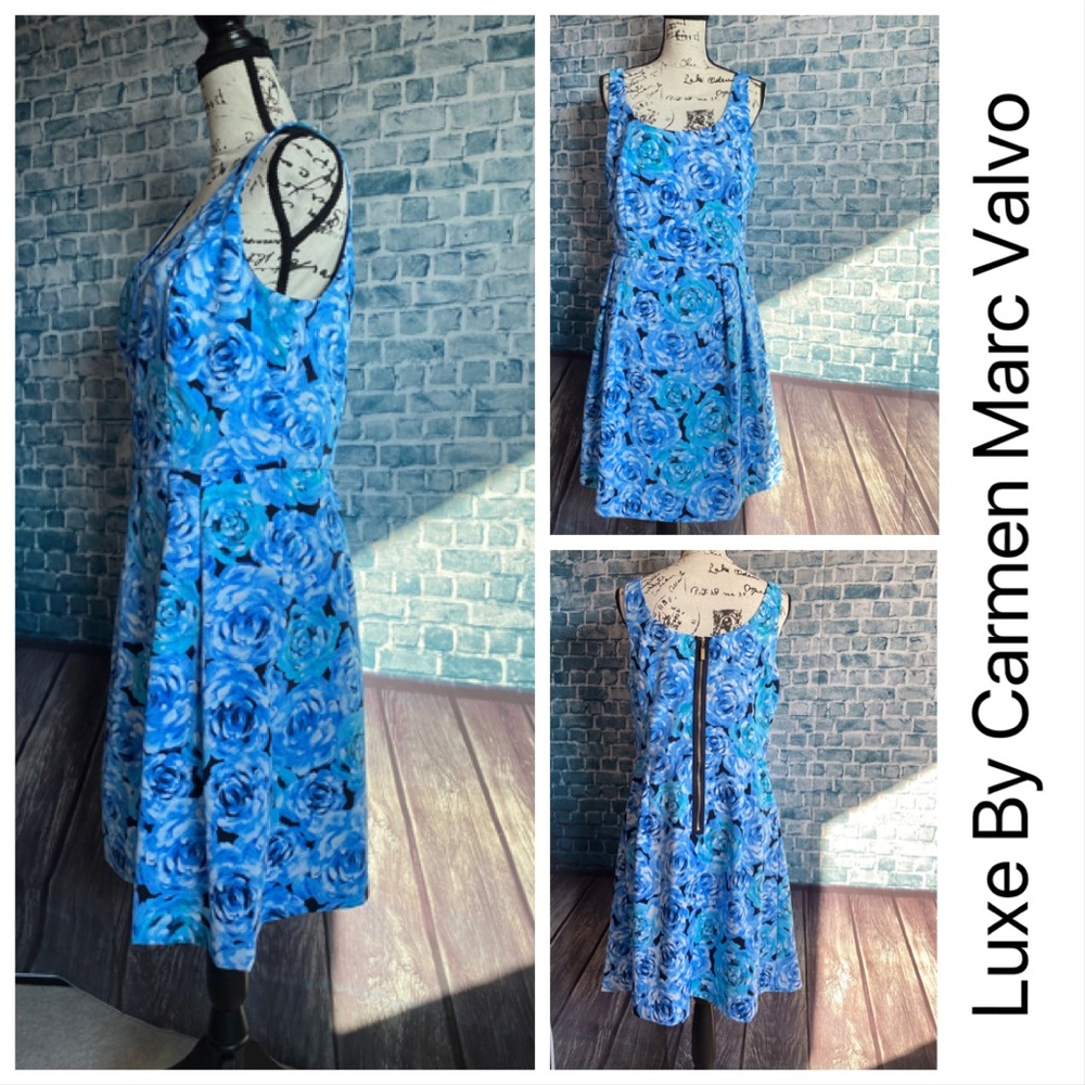 Luxe By Carmen Marc 16 Valvo Blue Floral Dress